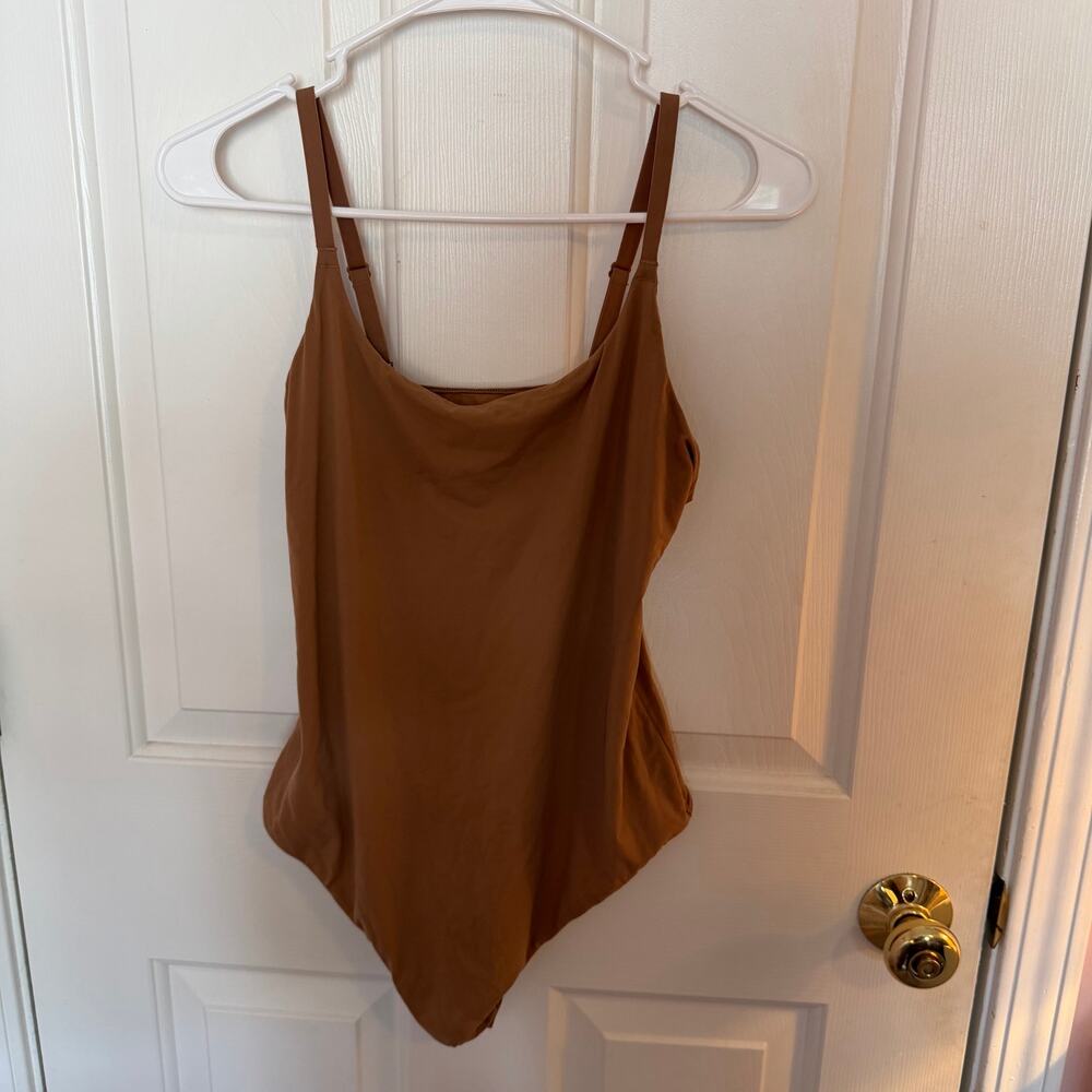 NEW Auden Nude Tan Button Closure Thong Bodysuit Women’s Large